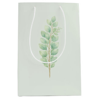 Sac Cadeau Moyen Minimaliste Feuilles de verdure à l'aquarelle Bota