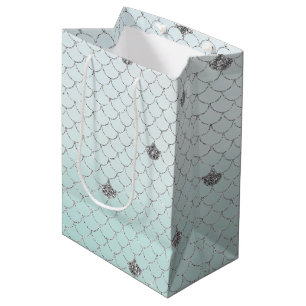 Sac Cadeau Moyen Mint Blue Ombre Parties scintillant argent Éperche