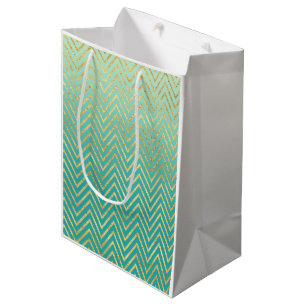 Sac Cadeau Moyen Mint Green Gold Glam Chevron Ombre