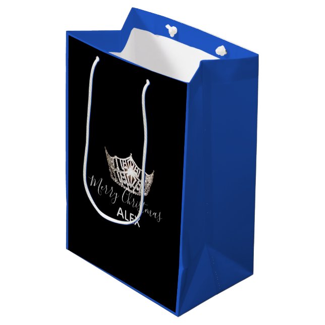 Sac Cadeau Moyen Miss America Silver Crown Blue Cadeau Sac-Noël (Devant Angle)