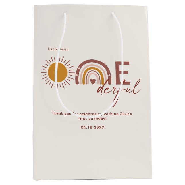 Sac Cadeau Moyen Miss Onederful Boho Premier anniversaire (Devant)