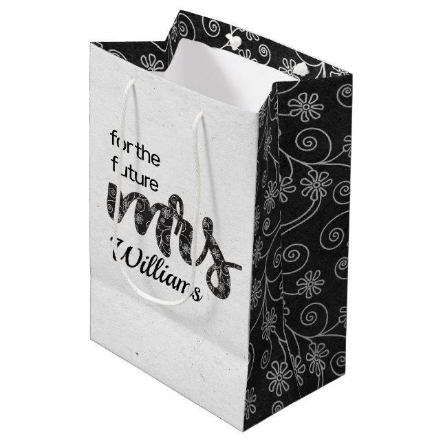 Sac Cadeau Moyen Mme Bridal En Design Floral Contemporain (Devant Angle)