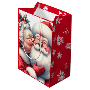 Sac Cadeau Moyen Mme Clause Kissing Père Noël Cute Christmas