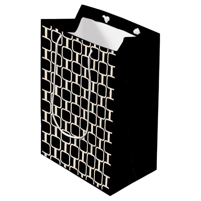 Sac Cadeau Moyen Mod Links Retro moderne géométrique Noir et Crème (Devant Angle)