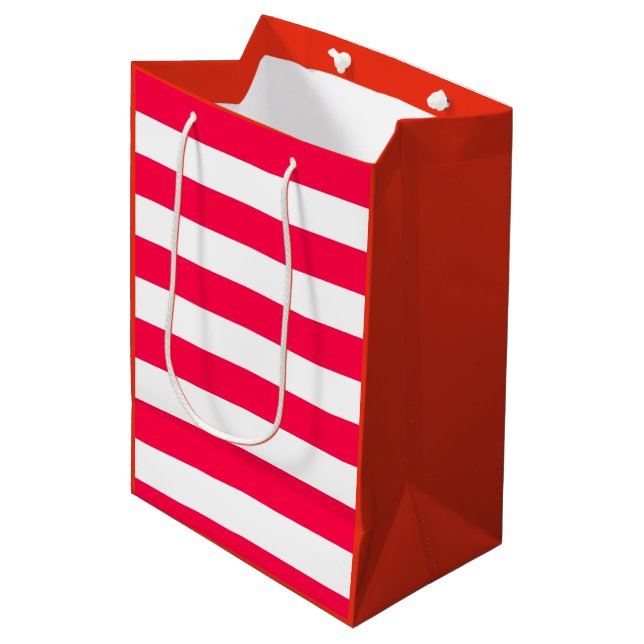 Sac Cadeau Moyen Modèle de Noël Elegant Rouge Blanc Grilles (Devant Angle)
