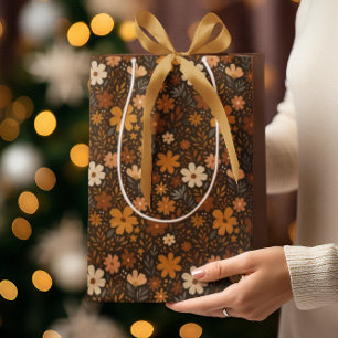 Sac Cadeau Moyen Modèle Floral Brown rétro