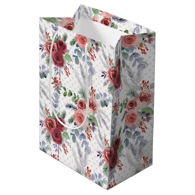 Sac Cadeau Moyen Modèle floral de Noël (Dos Angle)