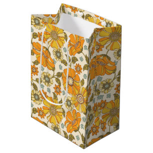 Sac Cadeau Moyen Modèle Floral Orange vintage