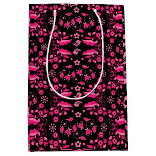 Sac Cadeau Moyen Modèle floral rose moderne scandinave