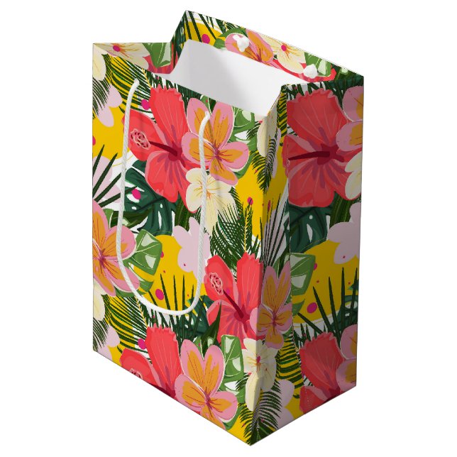 Sac Cadeau Moyen Modèle floral tropical vibre (Devant Angle)