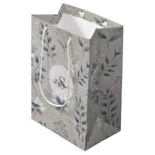 Sac Cadeau Moyen Modèle floral vintage sur Arrière - plan gris rust