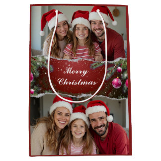 Sac Cadeau Moyen Modern Christmas Script with Family Photo