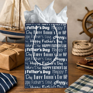 Sac Cadeau Moyen Modern Navy Blue White Typography Father’s Day
