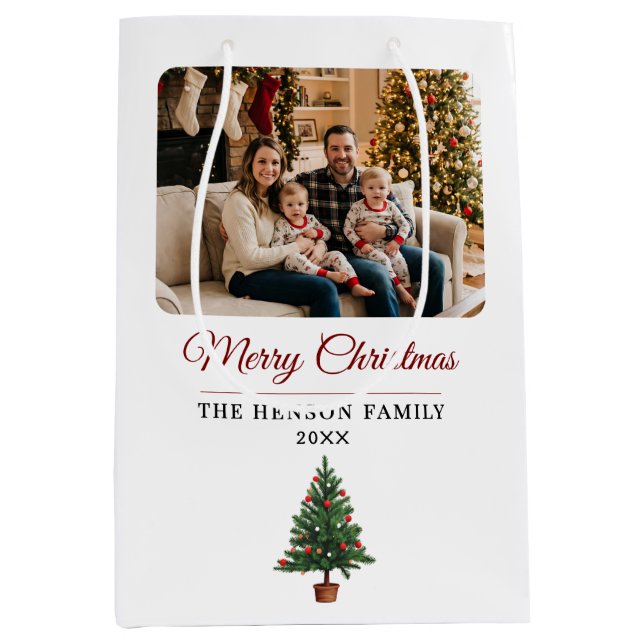 Sac Cadeau Moyen Modern Personalized Family Photo Christmas  (Devant)