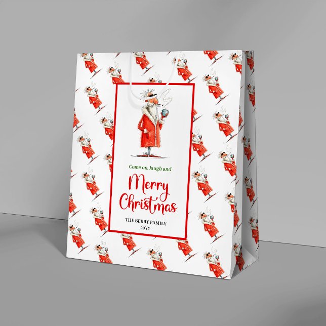 Sac Cadeau Moyen Modern quirky Santa charming Christmas gift bag (Modern quirky Santa charming Christmas gift bag)