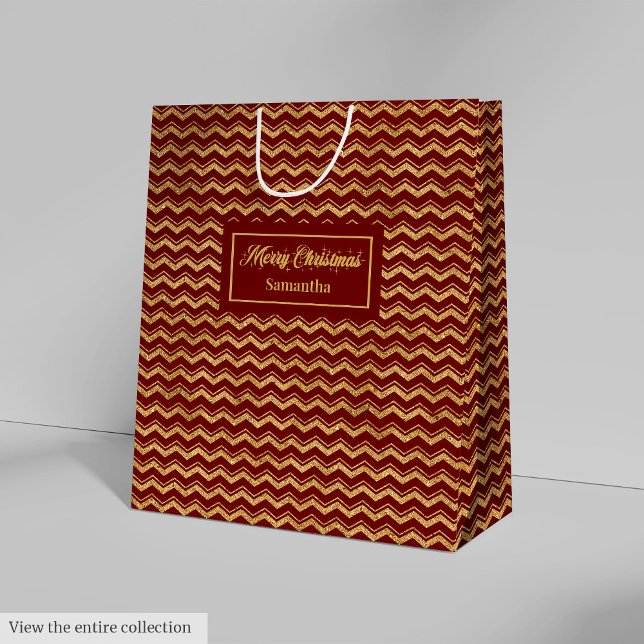 Sac Cadeau Moyen Modern Red Gold Custom Holiday Gift Bag (Modern Red Gold Custom Holiday Gift Bag)