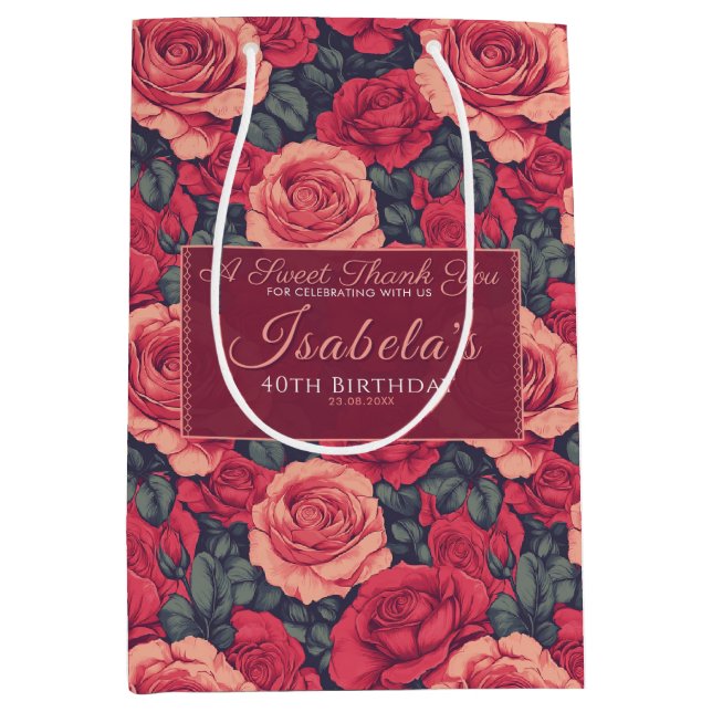 Sac Cadeau Moyen Modern Rose Themed Her Birthday (Devant)