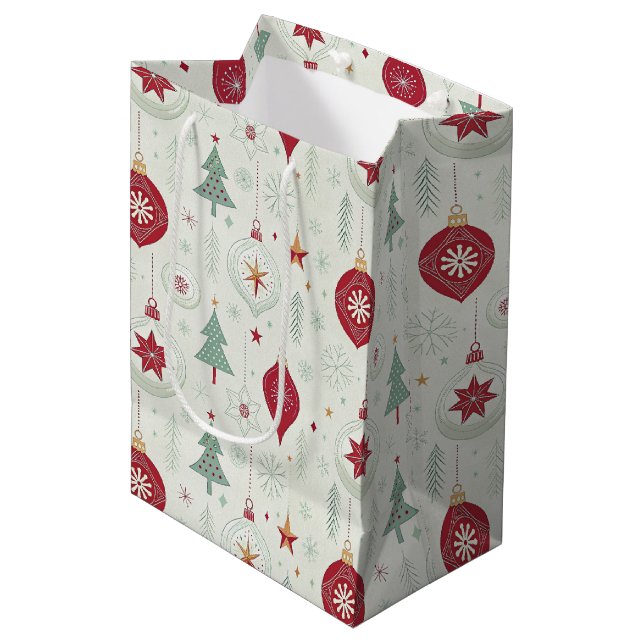 Sac Cadeau Moyen Modern Simple Ornaments and Snowflakes Christmas (Devant Angle)
