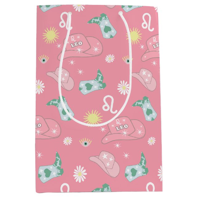Sac Cadeau Moyen Moderne Cowgirl Leo Zodiac Motif Boho rose (Devant)