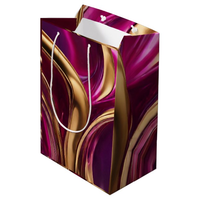 Sac Cadeau Moyen Moderne et chic Fuchsia violet et or- (Dos Angle)