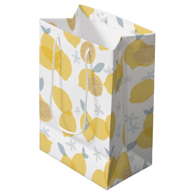 Sac Cadeau Moyen Moderne Pastel Citrus Lemons Motif (Devant Angle)