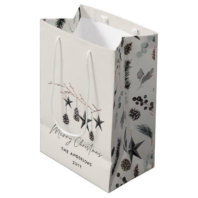 Sac Cadeau Moyen Moderne simple minimal Noël élégant (Devant Angle)
