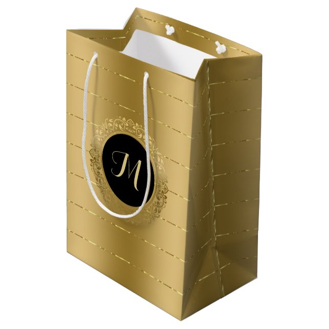 Sac Cadeau Moyen monogramme brillant à bandes faux or (Dos Angle)
