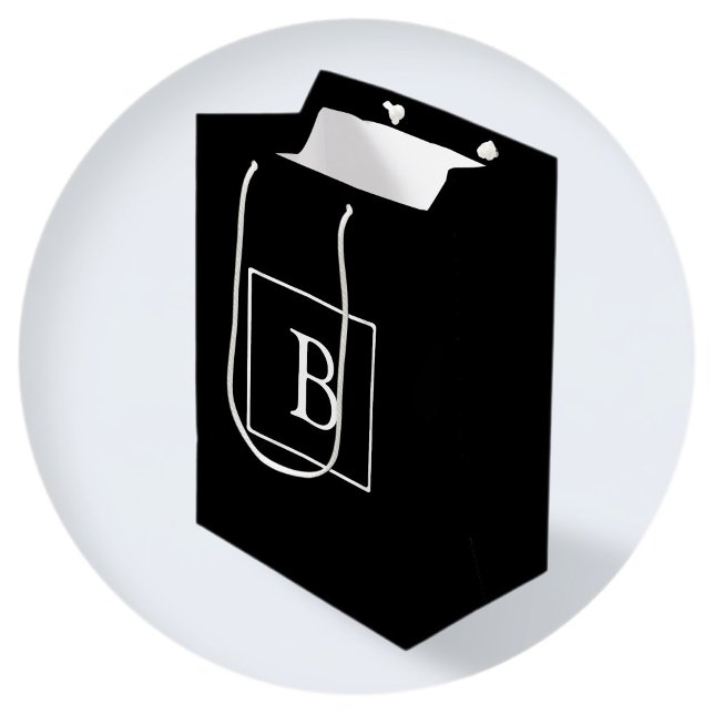 Sac Cadeau Moyen Monogramme classique simple | Texte noir et blanc (Créateur téléchargé)