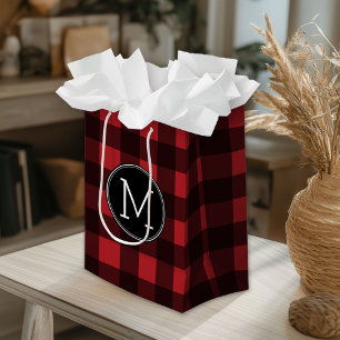 Sac Cadeau Moyen Monogramme de Motif de buffle rouge et noir rustiq
