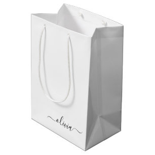 Sac Cadeau Moyen Monogramme de nom féminin de script moderne noir e