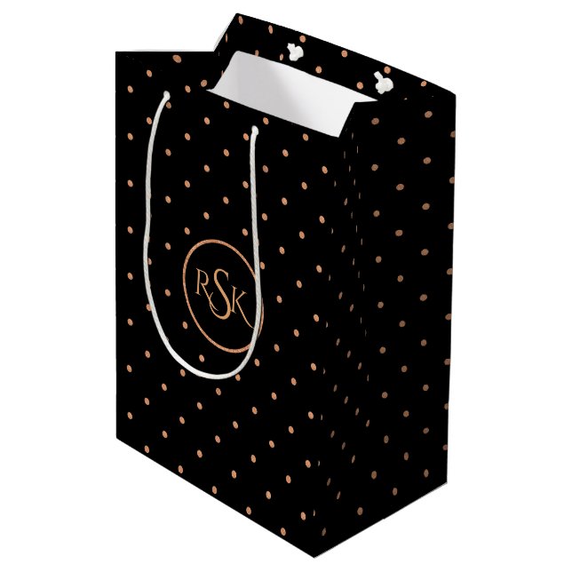 Sac Cadeau Moyen Monogramme de pêche et de Pois noirs (Dos Angle)