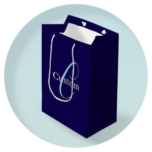 Sac Cadeau Moyen Monogramme de script curatif modifiable bleu pourp