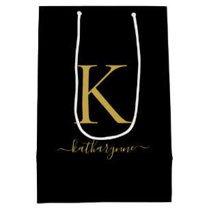 Sac Cadeau Moyen Monogramme d'or noir moderne