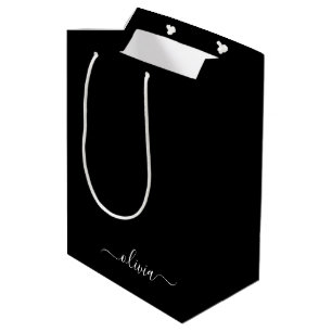 Sac Cadeau Moyen Monogramme Élégant Minimaliste Moderne Noir Blanc
