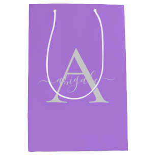 Sac Cadeau Moyen Monogramme Floral Purple   Élégant minimaliste