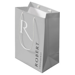 Sac Cadeau Moyen Monogramme gris clair simple Groomsmen personnalis