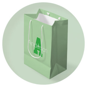 Sac Cadeau Moyen Monogramme Moderne Gras Vert Pâle et Kelly