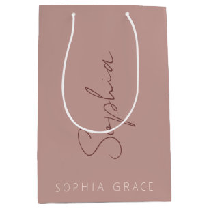 Sac Cadeau Moyen Monogramme moderne Script manuscrit Dusty Rose 