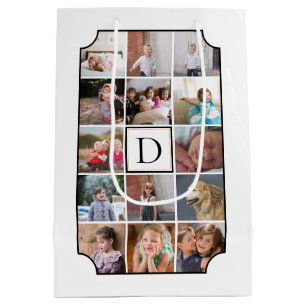 Sac Cadeau Moyen Monogramme photo coins courbés blanc