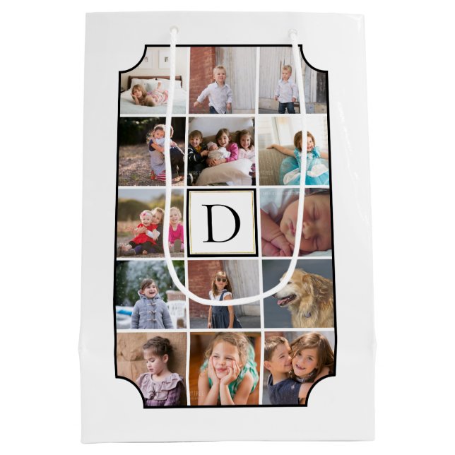 Sac Cadeau Moyen Monogramme photo coins courbés blanc (Dos)