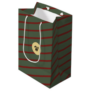 Sac Cadeau Moyen Monogramme rayures vert forêt et bordeaux Prépa