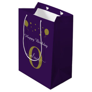 Sac Cadeau Moyen Monogramme Script Joyeux Anniversaire Purple Blanc