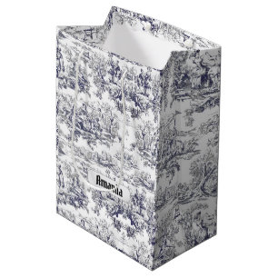 Sac Cadeau Moyen monogramme vintage floral noir toile de jouy
