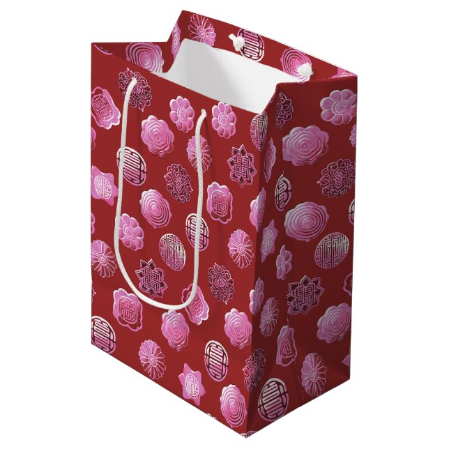 Sac Cadeau Moyen Mooncakes rose et rouge (Devant Angle)