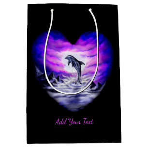 Sac Cadeau Moyen Moonlight Dolphin Heart, Ajouter Votre Texte