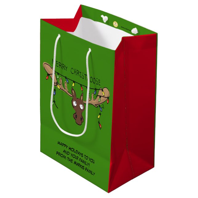 Sac Cadeau Moyen Moose Cute Funny Noël (Devant Angle)
