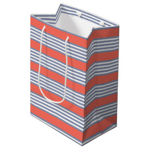 Sac Cadeau Moyen Motif à cinq bandes bleu-gris avec corail vivant