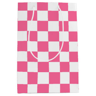 Sac Cadeau Moyen Motif À damiers chèque rose blanc
