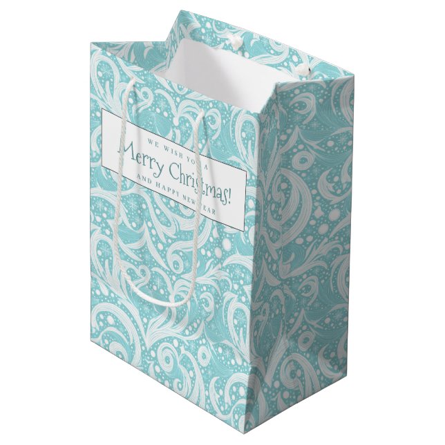 Sac Cadeau Moyen Motif Abstrait turquoise Snowflake #10 ID1009 (Devant Angle)