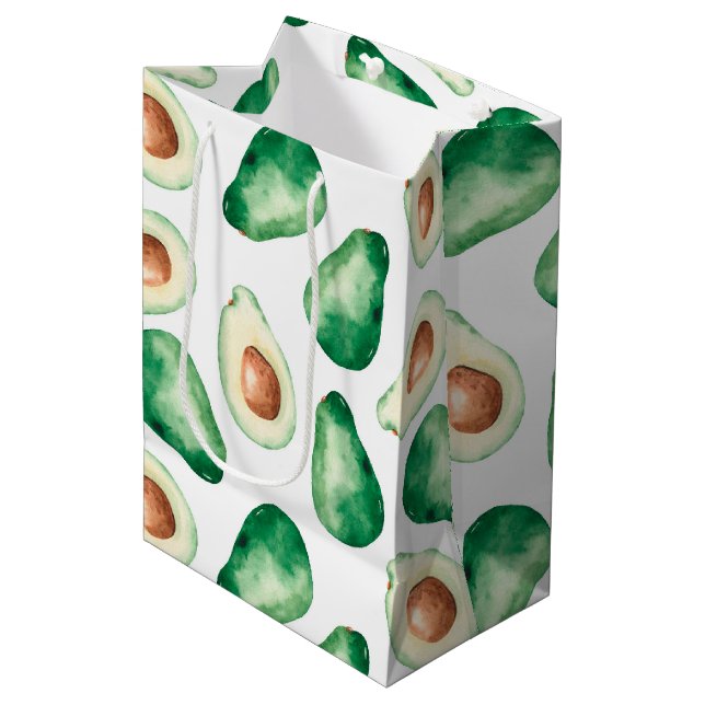 Sac Cadeau Moyen Motif Aquarelle Avocado (Devant Angle)